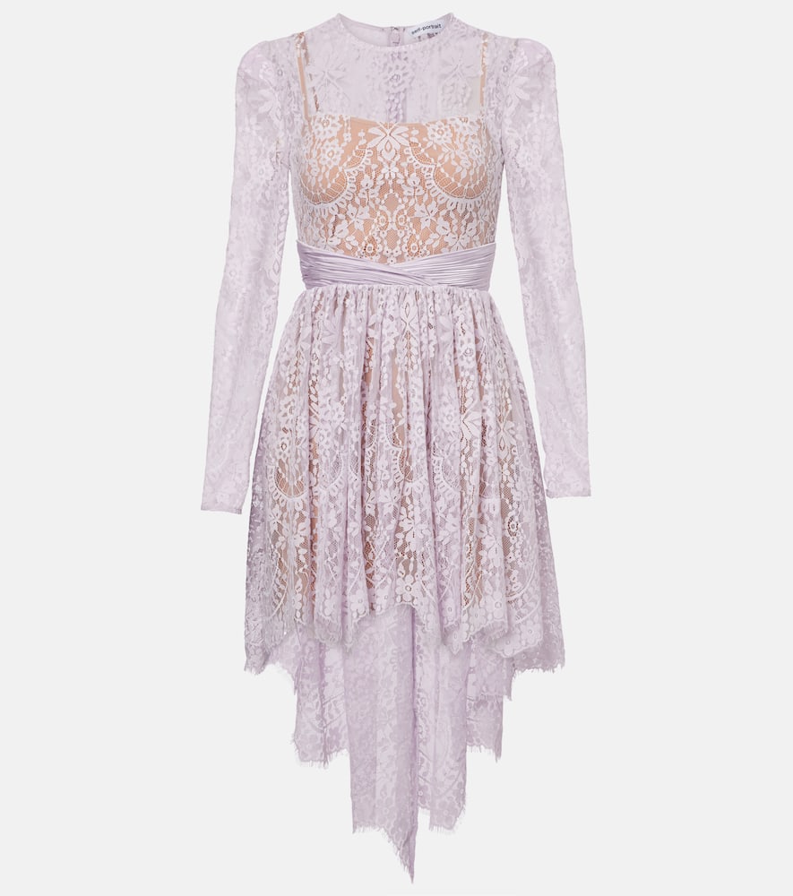 Self-portrait Lilac Lace Asymmetric Mini Dress In Purple