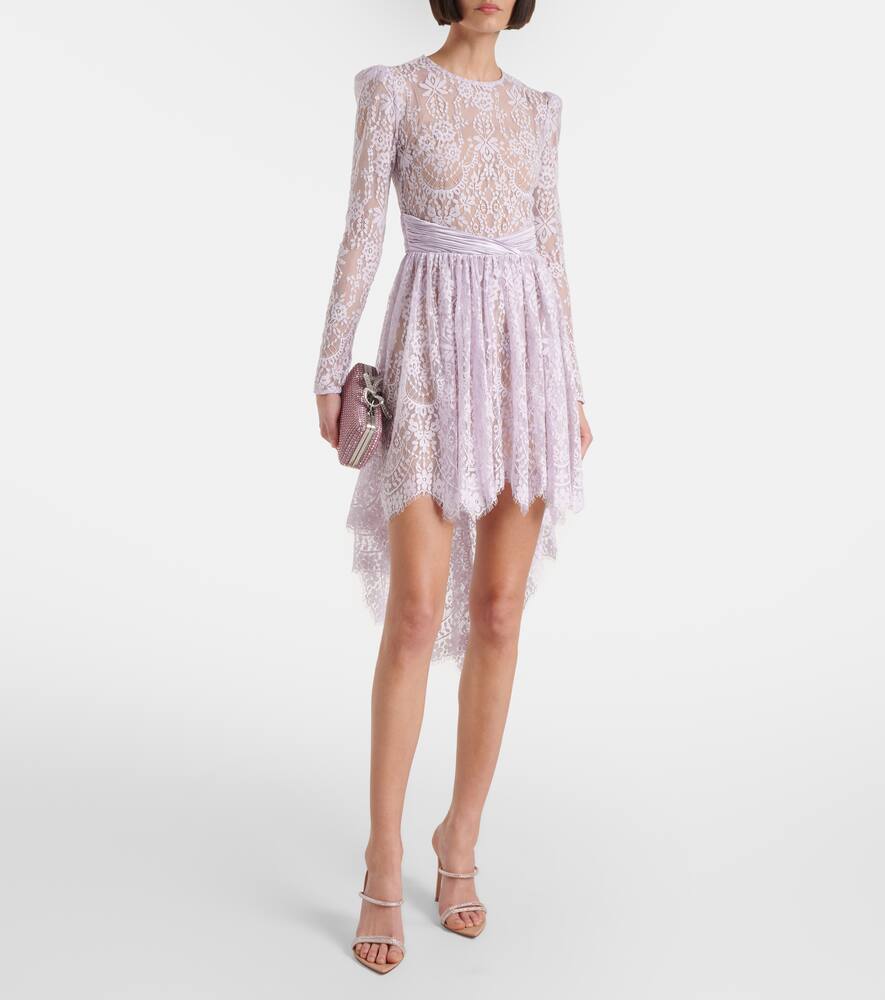 Self-portrait Lilac Lace Asymmetric Mini Dress In Purple