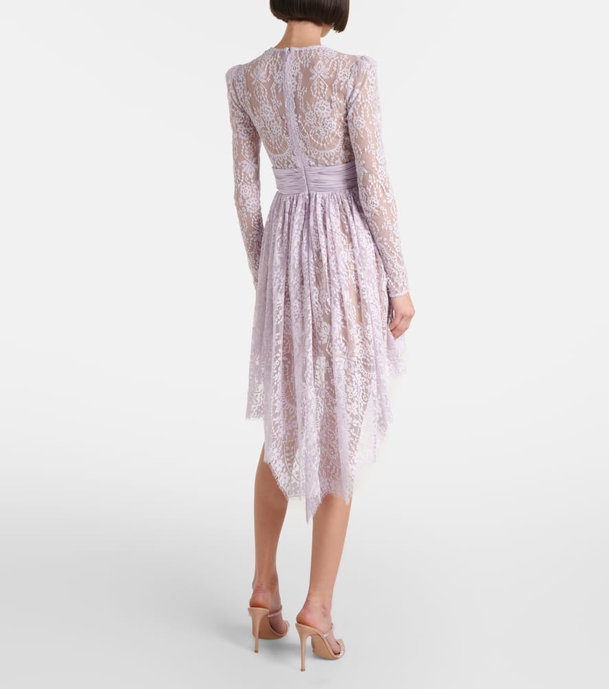 Self-portrait Lilac Lace Asymmetric Mini Dress In Purple