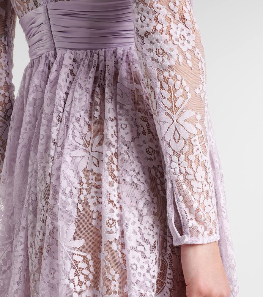 Self-portrait Lilac Lace Asymmetric Mini Dress In Purple