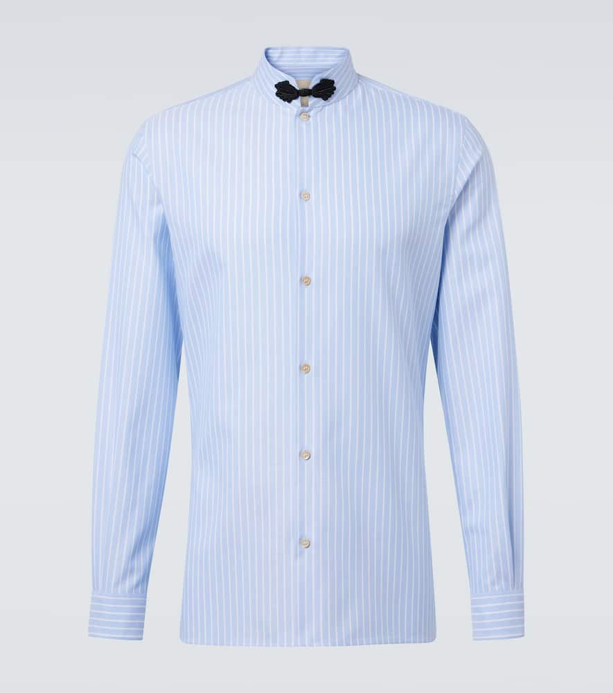 Valentino Cotton Shirt With Striped Pattern And Embroidered Motif In Blue