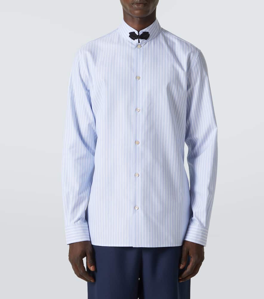 Valentino Cotton Shirt With Striped Pattern And Embroidered Motif In Blue