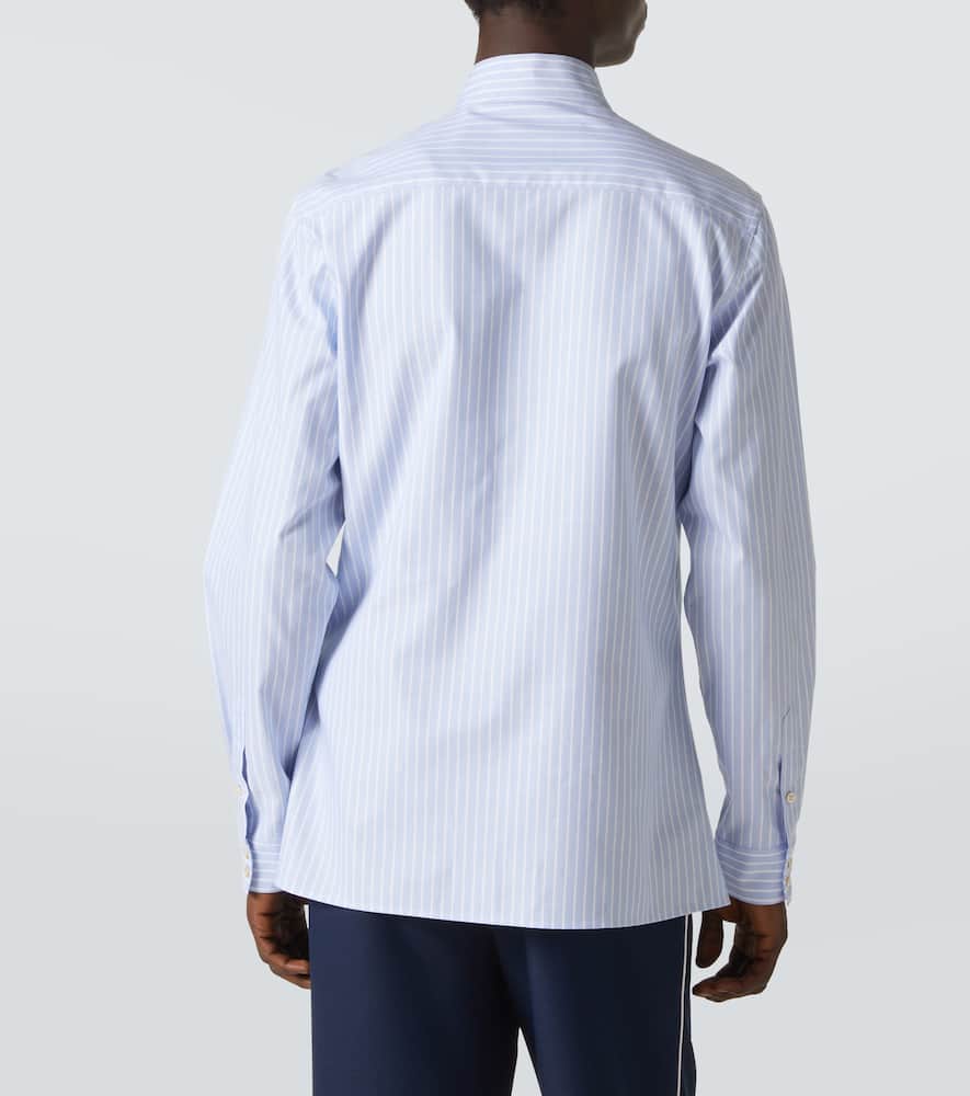 Valentino Cotton Shirt With Striped Pattern And Embroidered Motif In Blue