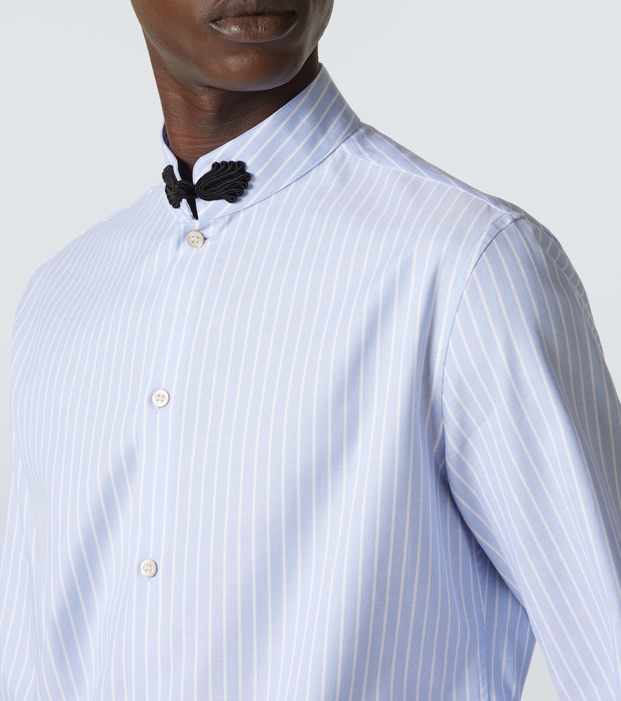 Valentino Cotton Shirt With Striped Pattern And Embroidered Motif In Blue
