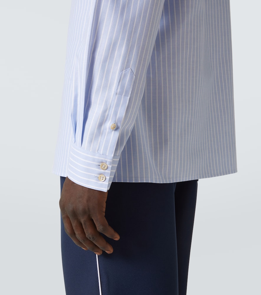 Valentino Cotton Shirt With Striped Pattern And Embroidered Motif In Blue