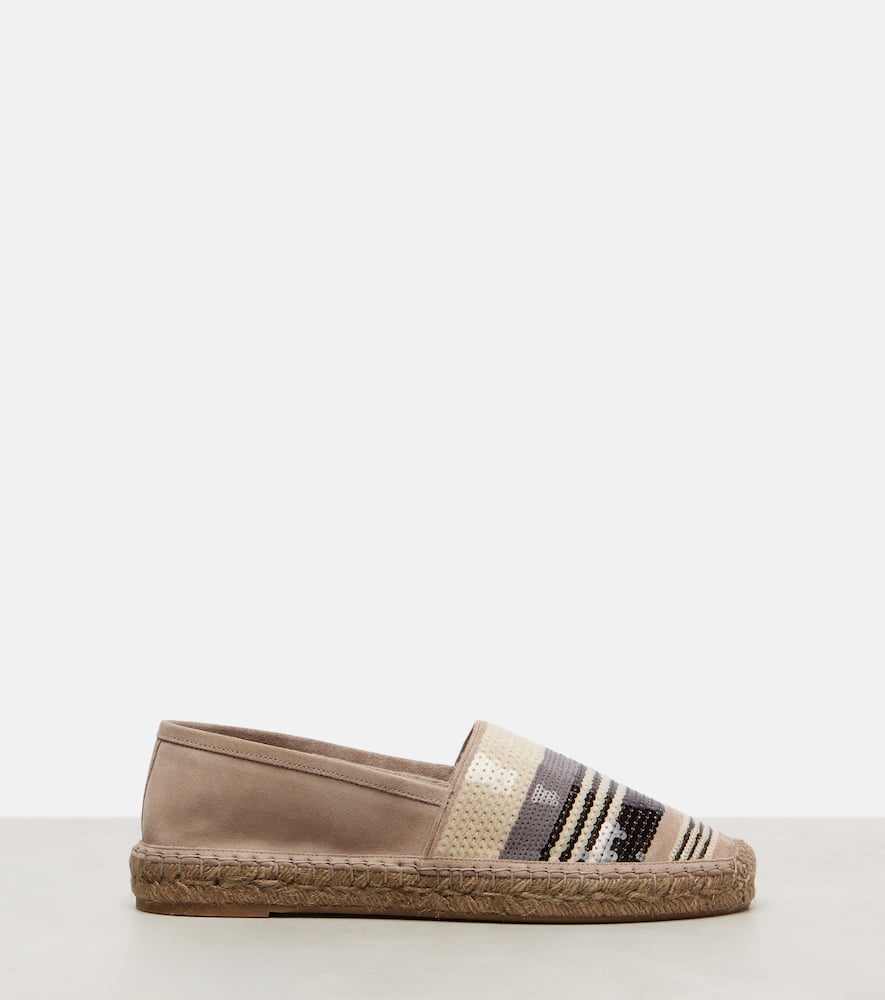 Brunello Cucinelli Sequined Suede Espadrilles In Sand
