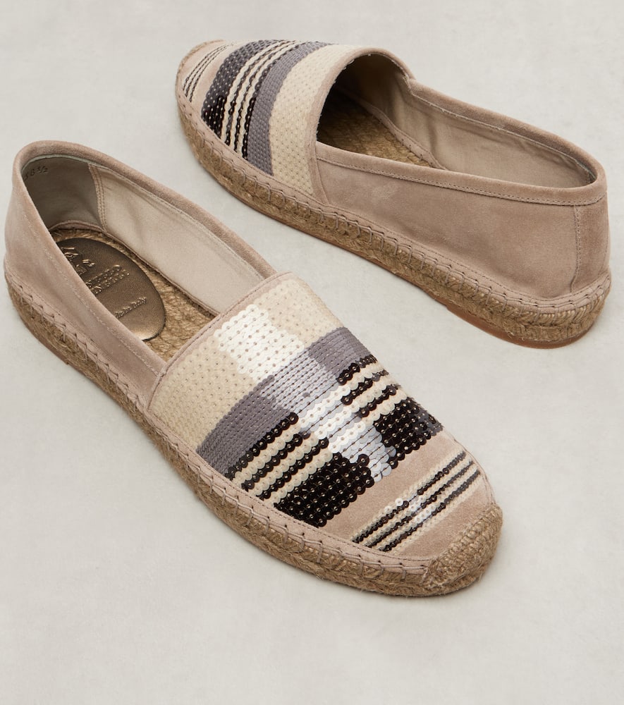 Brunello Cucinelli Sequined Suede Espadrilles In Sand