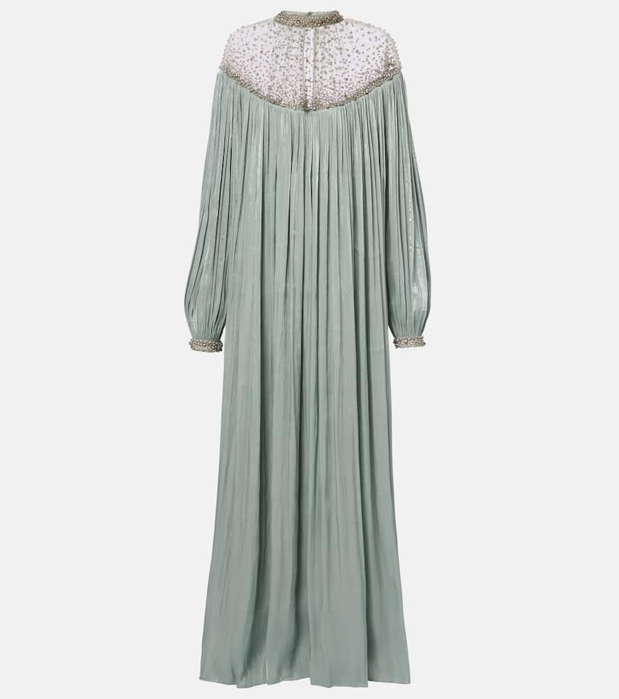 Ellima embellished plissé georgette gown