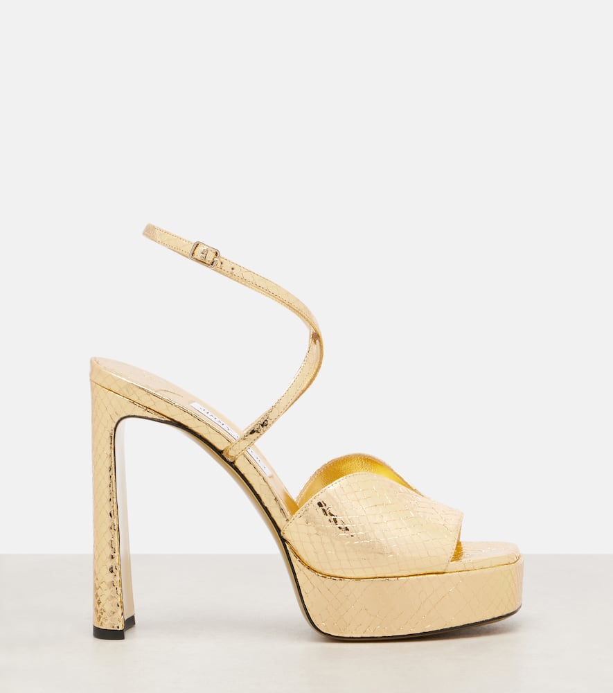 Jimmy Choo Karli 125 Metallic Leather Platform Sandals In Gold