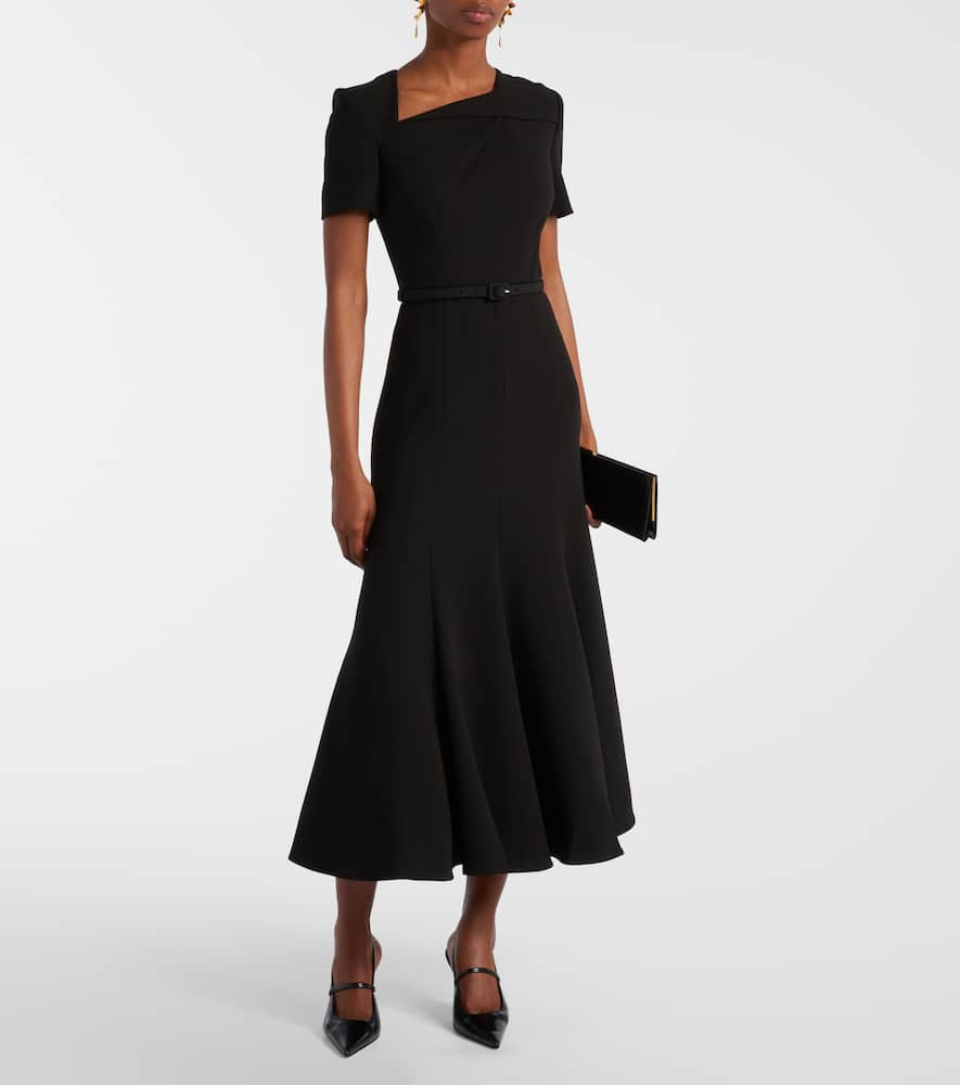 Roland Mouret Belted Crêpe Midi Dress In Black