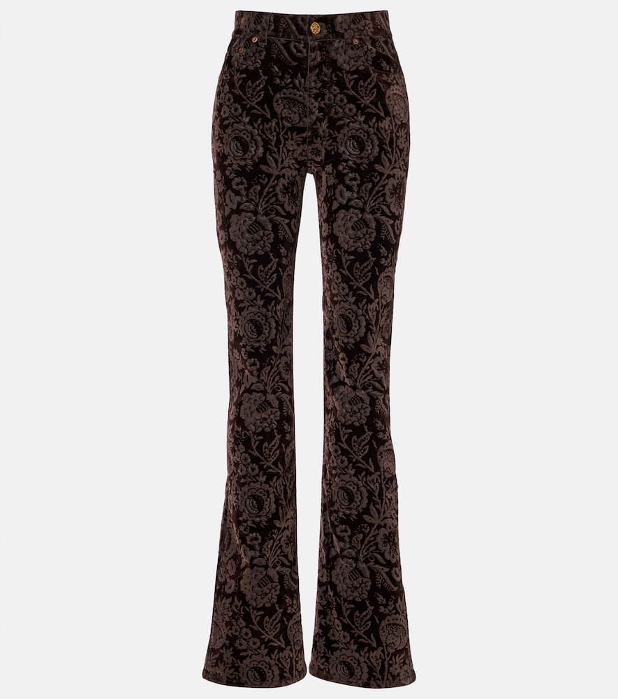 Chloé Floral High-rise Velvet Straight Pants In Brown