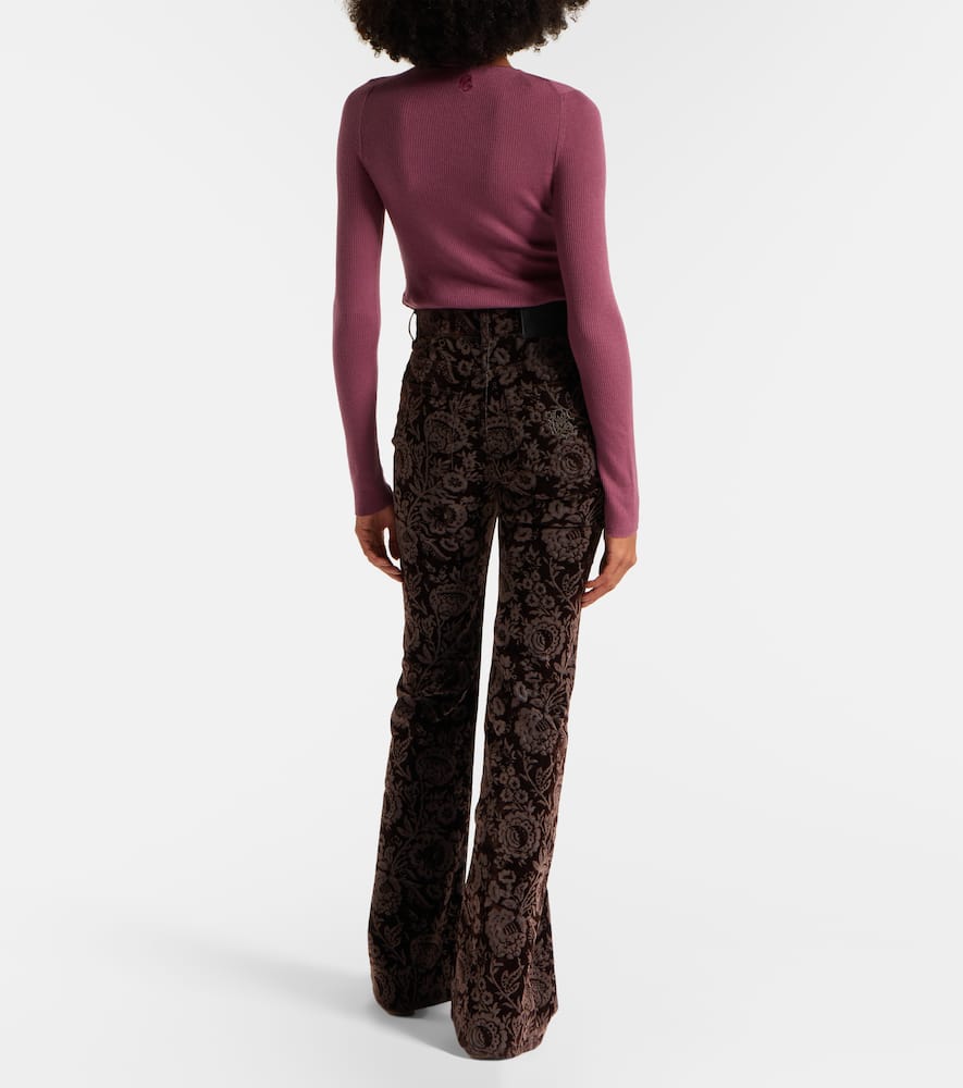 Chloé Floral High-rise Velvet Straight Pants In Brown