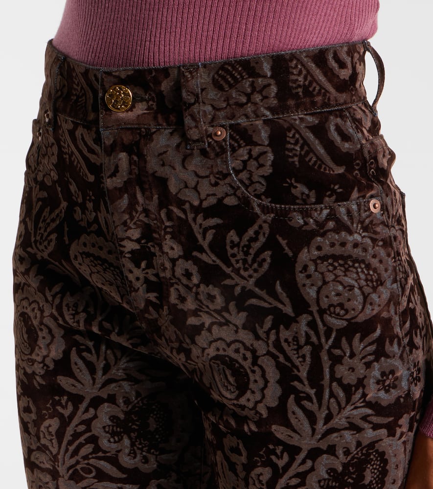 Chloé Floral High-rise Velvet Straight Pants In Brown