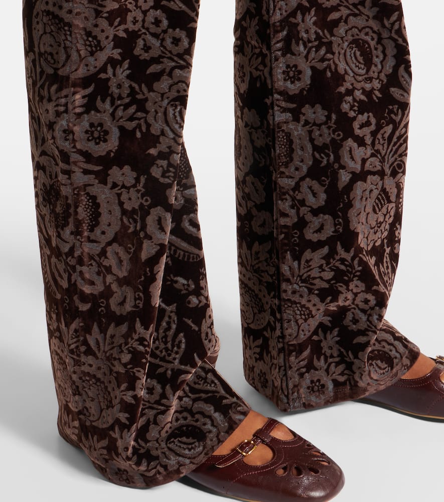Chloé Floral High-rise Velvet Straight Pants In Brown