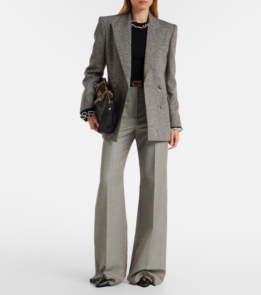 Valentino Checked Wool And Mohair Wide-leg Pants In Gray
