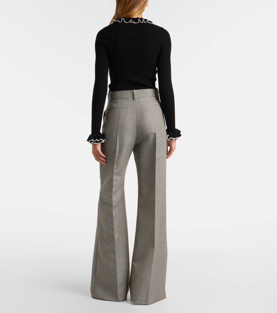 Valentino Checked Wool And Mohair Wide-leg Pants In Gray