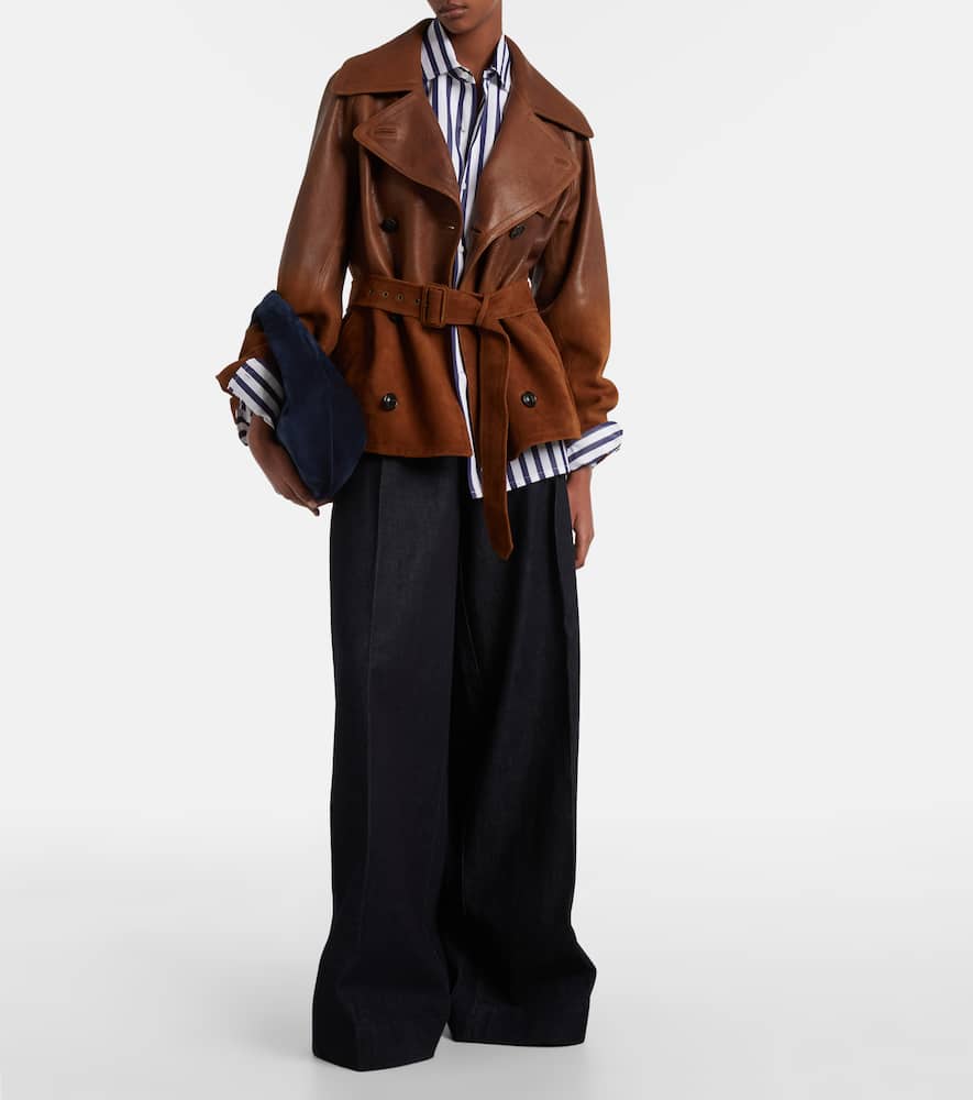 Ralph Lauren Double-breasted Leather Jacket In Brown