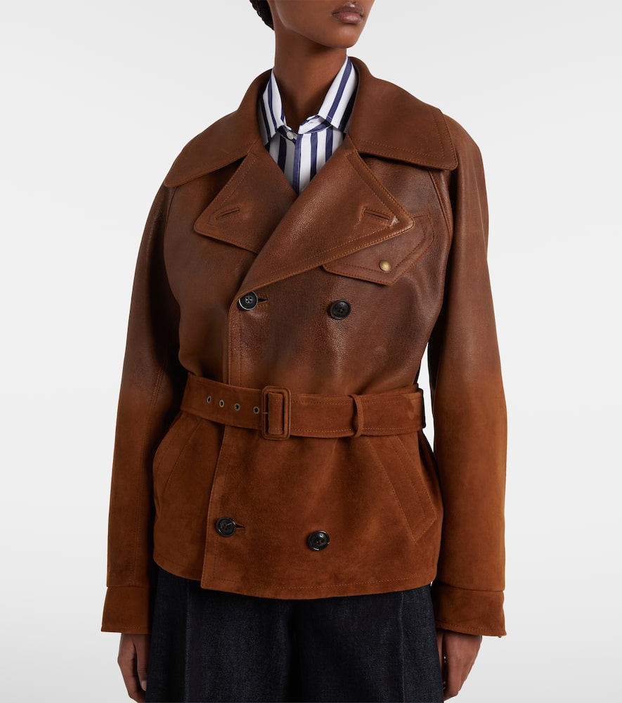 Ralph Lauren Double-breasted Leather Jacket In Brown