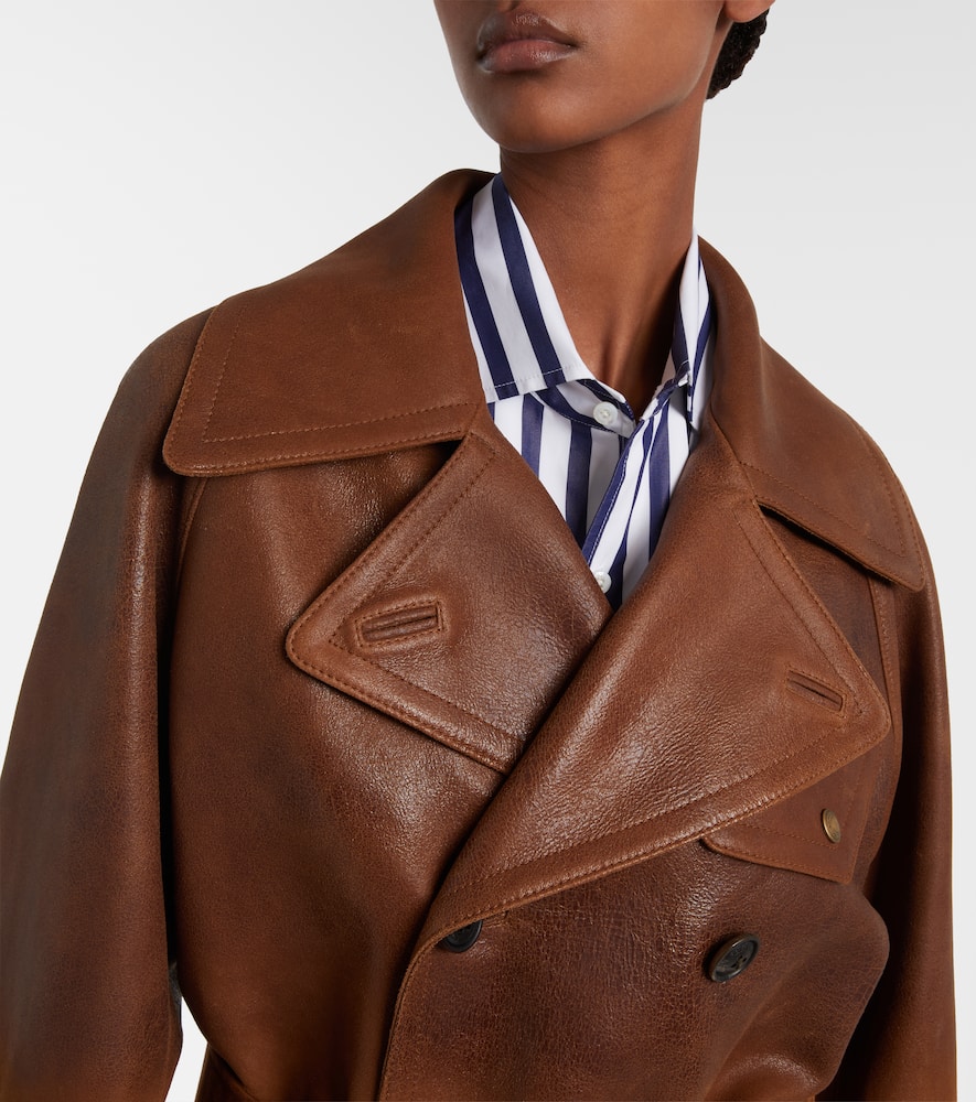 Ralph Lauren Double-breasted Leather Jacket In Brown