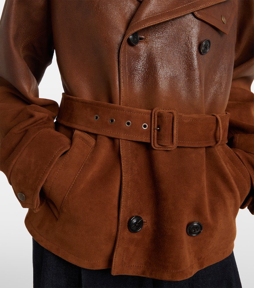 Ralph Lauren Double-breasted Leather Jacket In Brown