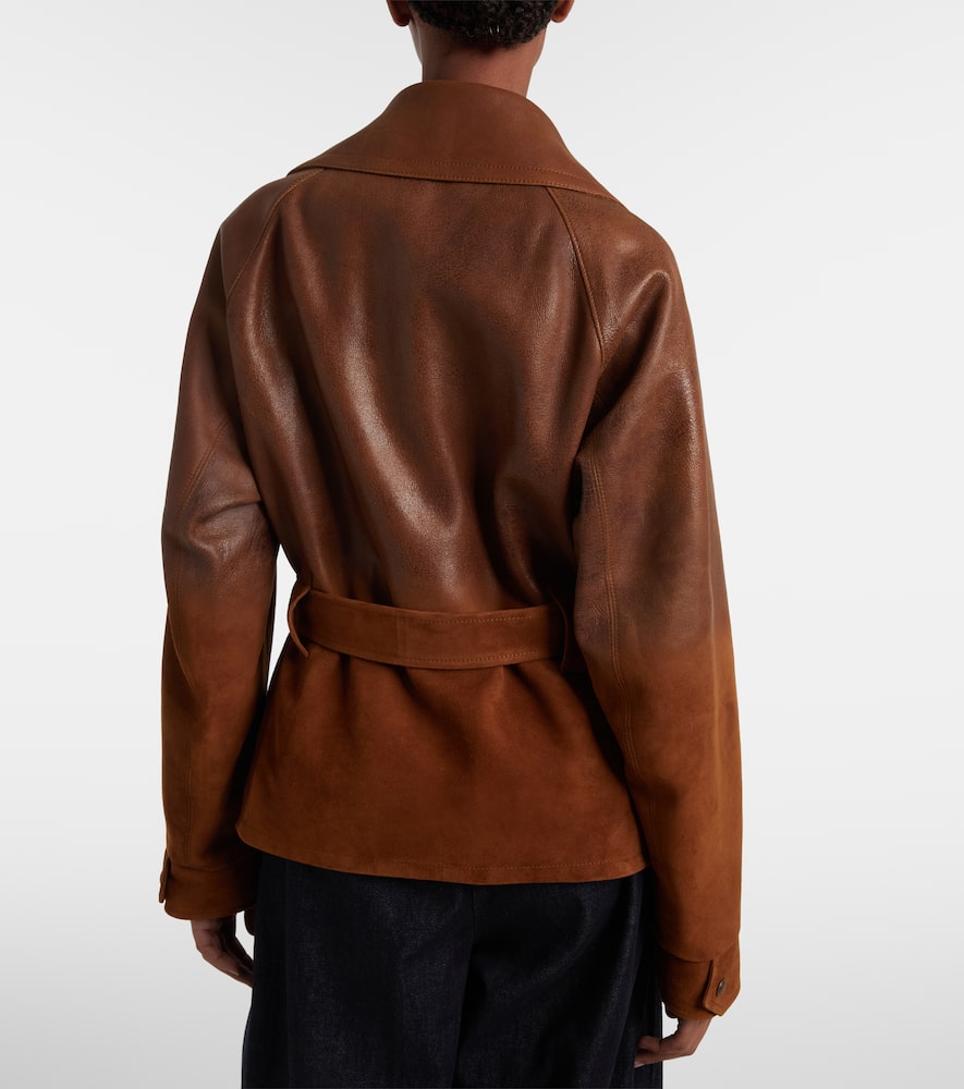 Ralph Lauren Double-breasted Leather Jacket In Brown