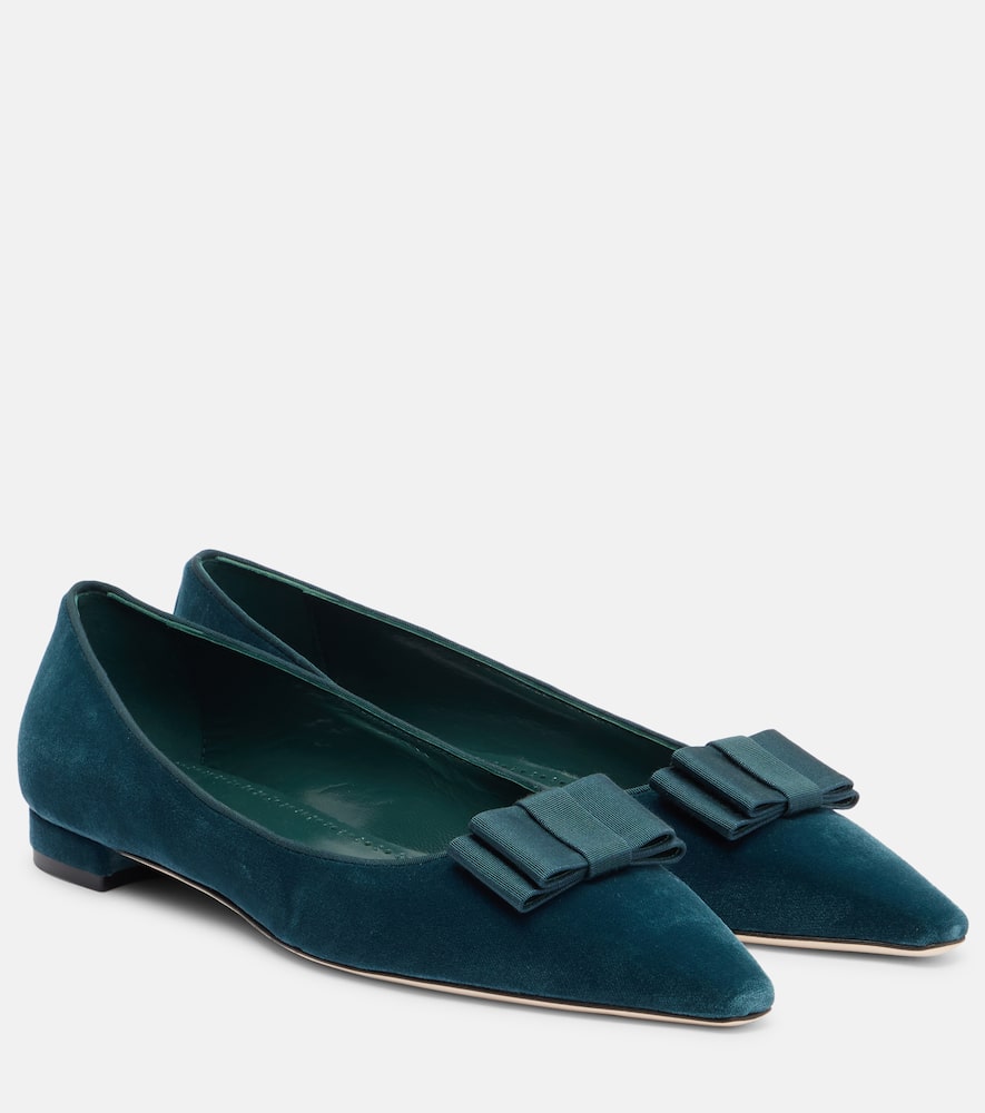 Manolo Blahnik Reador Velvet Ballet Flats In Blue