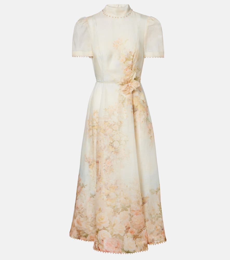Zimmermann Memento Floral Linen And Silk Midi Dress In White