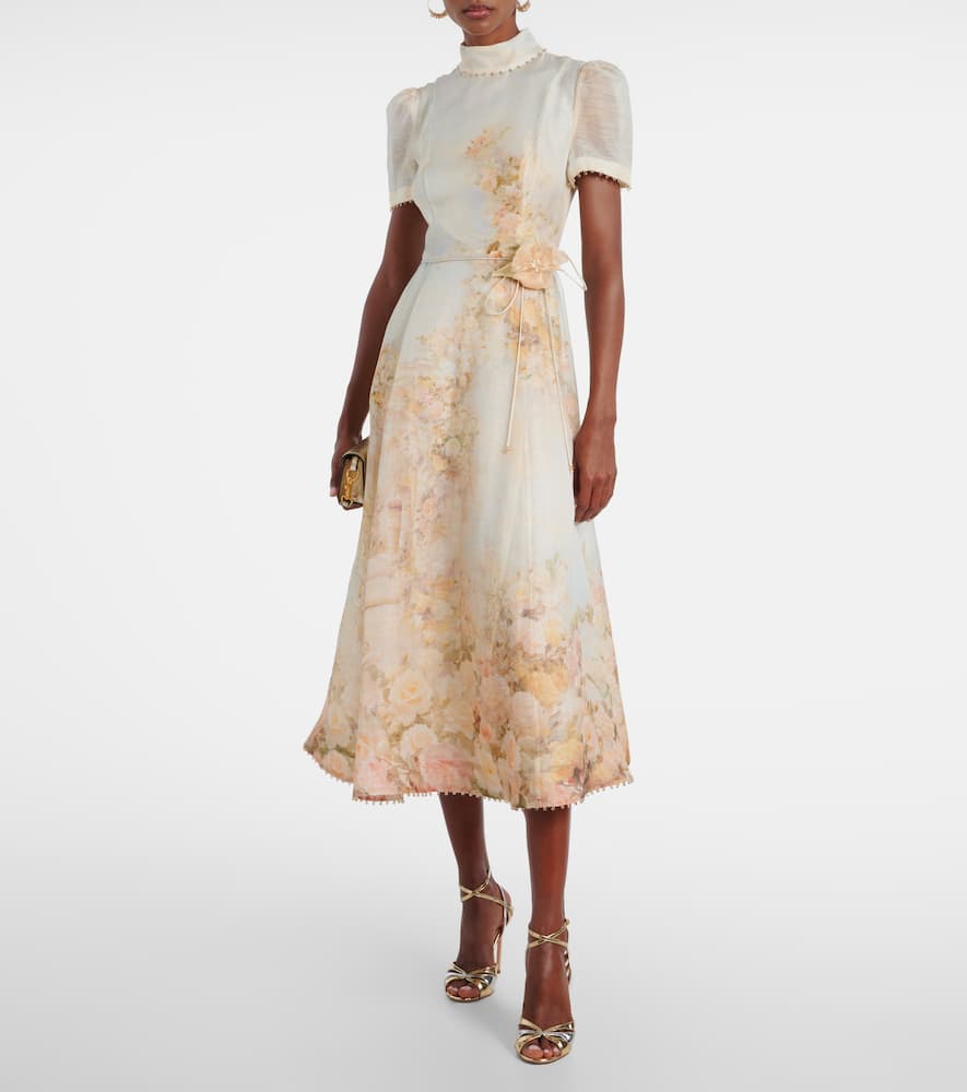 Zimmermann Memento Floral Linen And Silk Midi Dress In Multi