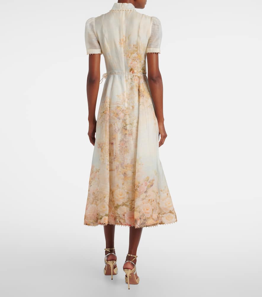 Zimmermann Memento Floral Linen And Silk Midi Dress In Multi