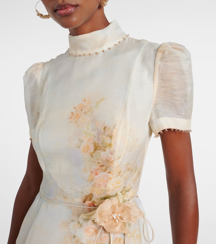 Zimmermann Memento Floral Linen And Silk Midi Dress In Multi