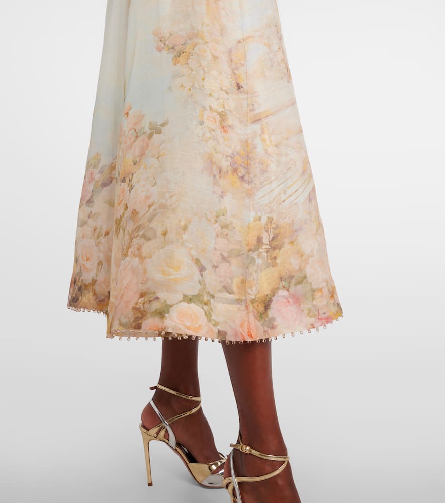 Zimmermann Memento Floral Linen And Silk Midi Dress In Multi
