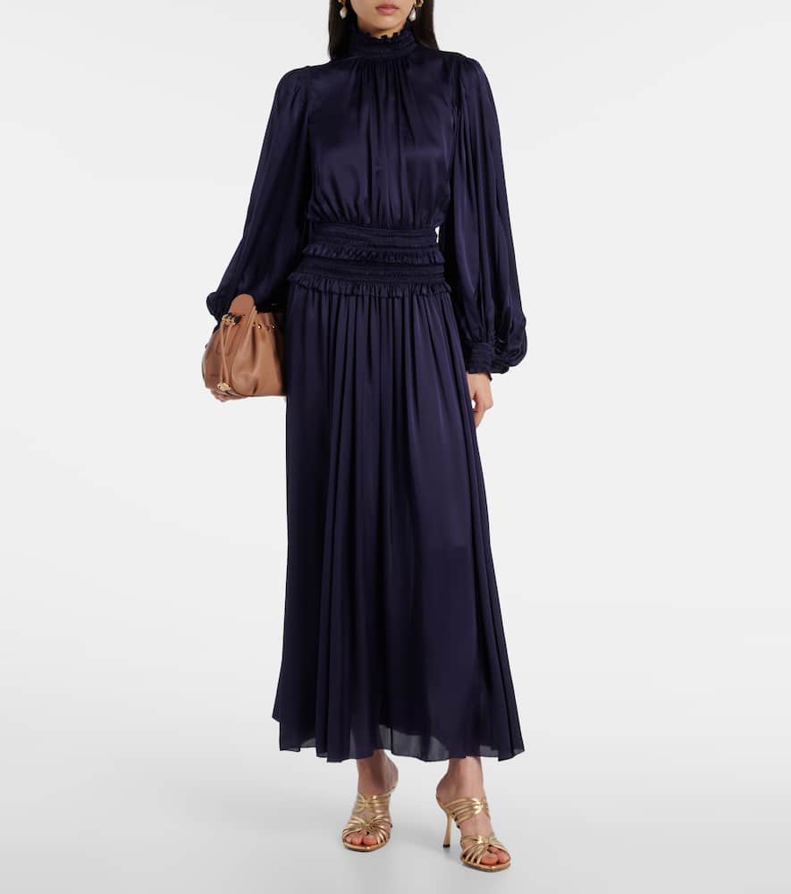 Zimmermann Dream Cropped Shirred Silk-satin Blouse In Blue