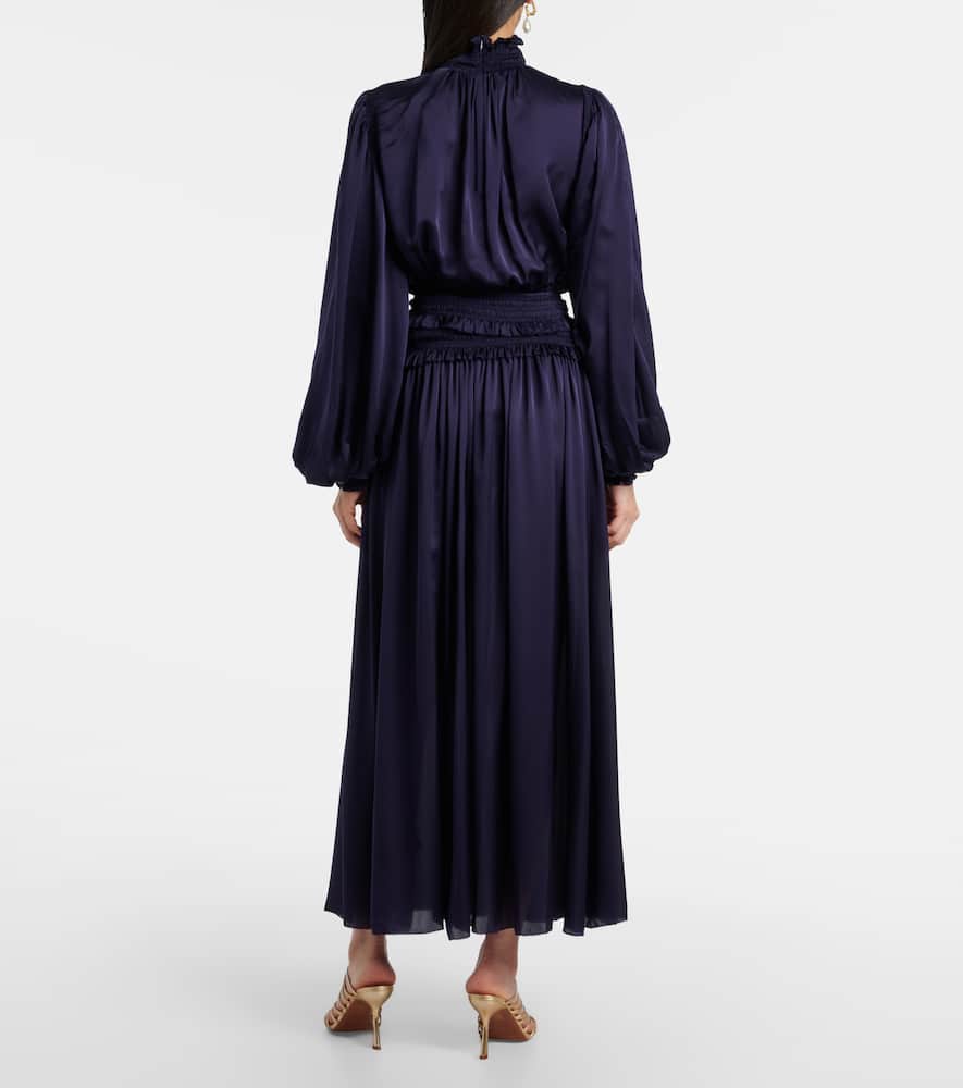 Zimmermann Dream Cropped Shirred Silk-satin Blouse In Blue
