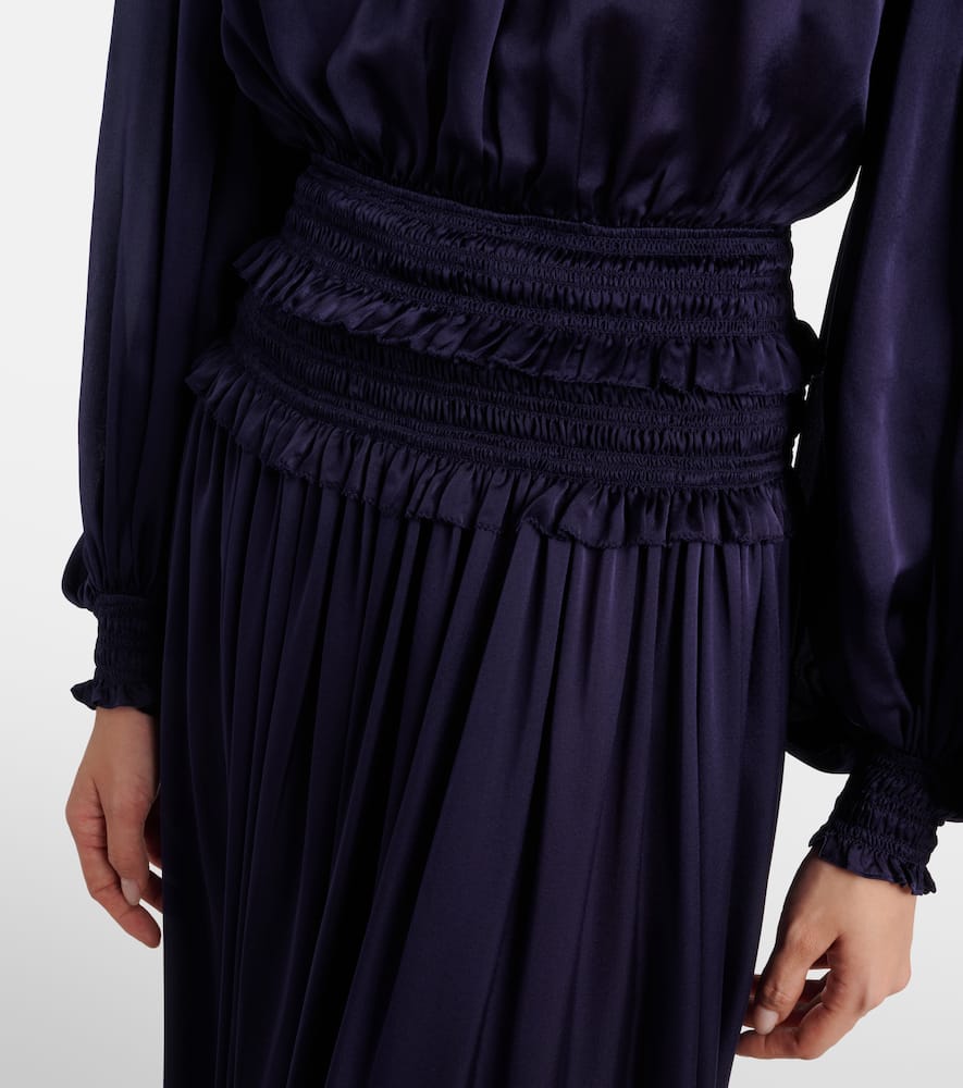 Zimmermann Dream Cropped Shirred Silk-satin Blouse In Blue
