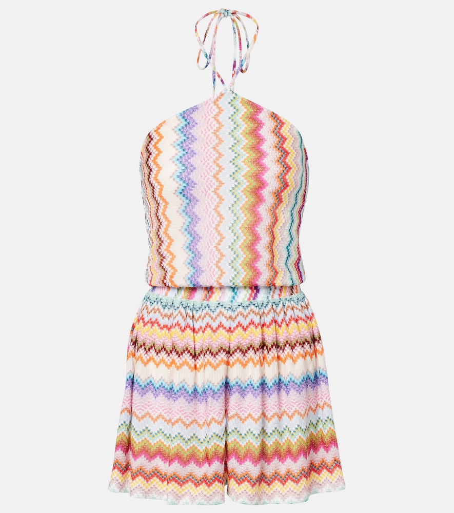 Missoni Zigzag Halterneck Lamé Romper In Multi