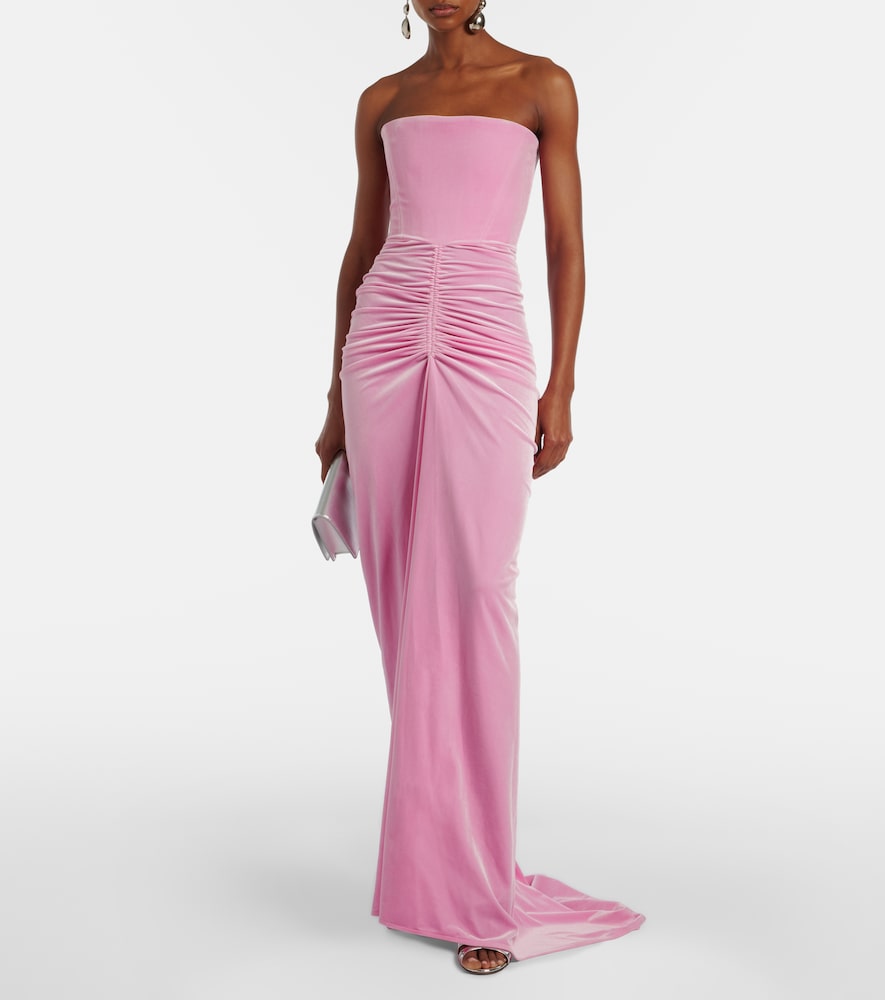 Alex Perry Ruched velvet bustier gown
