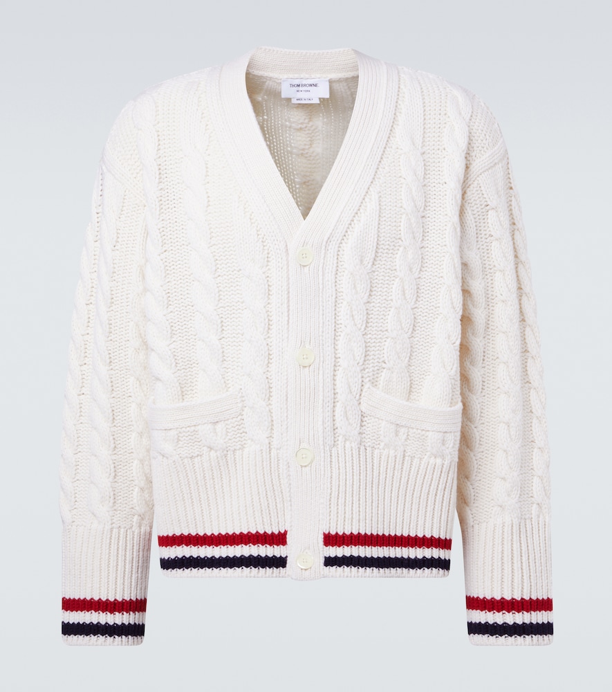 Thom Browne RWB Stripe cable-knit virgin wool cardigan