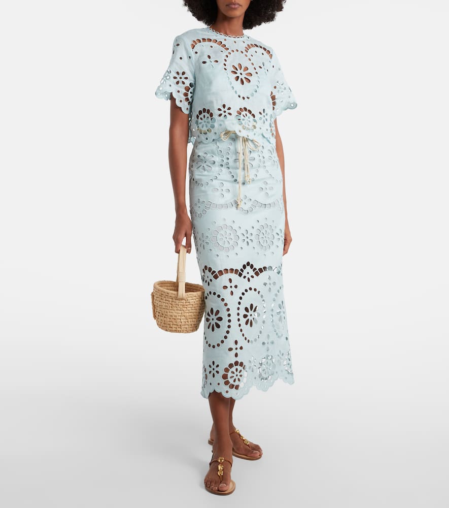 Zimmermann Awaken Cropped Broderie Anglaise Linen Top In Blue