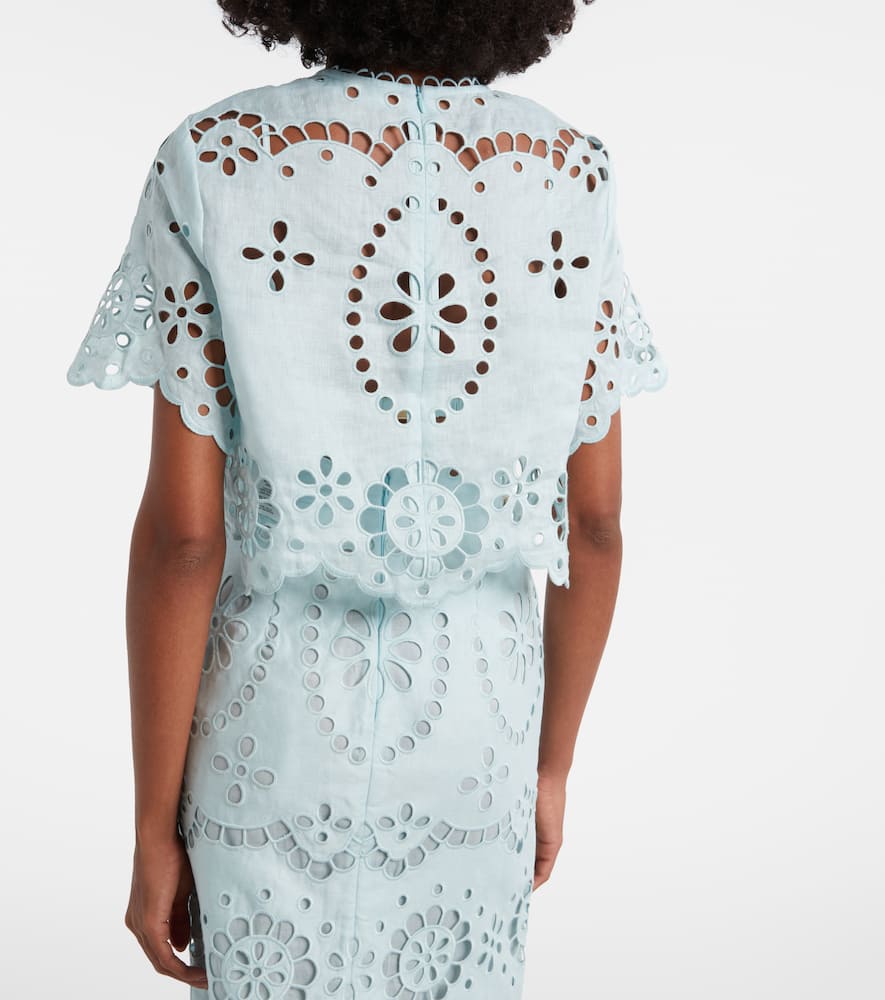 Zimmermann Awaken Cropped Broderie Anglaise Linen Top In Blue