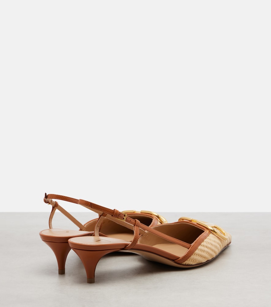  Valentino Garavani Valentino Garavani Slingback-pumps Vlogo Aus Raffiabast Mit Leder 