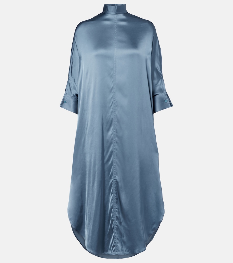 Acne Studios Asymmetric Scarf-detail Satin Midi Dress In Blue