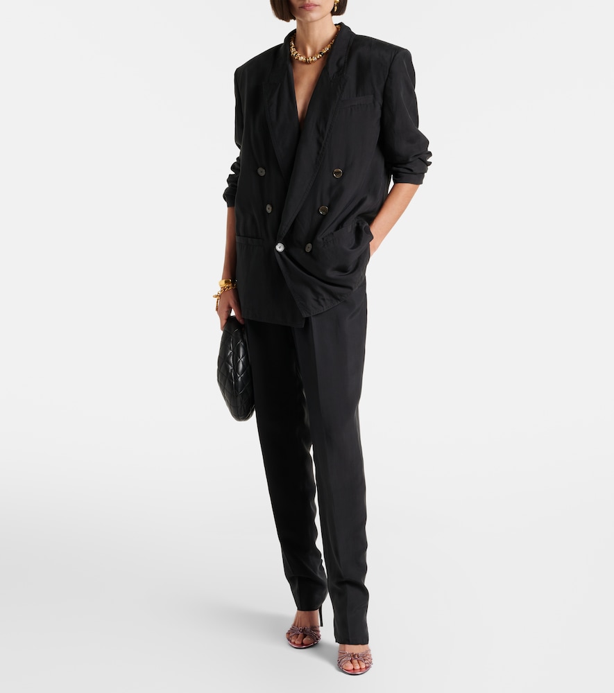 Pleated Silk Straight Pants