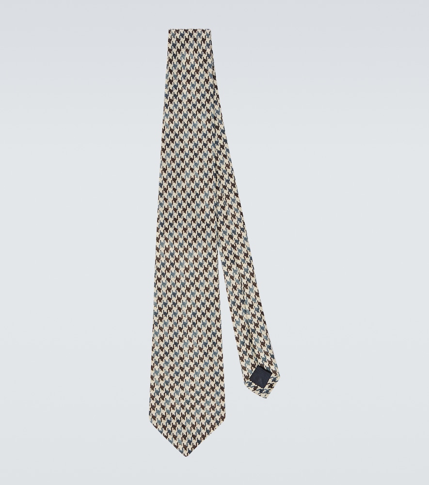 Dunhill Houndstooth Silk Tie In Beige