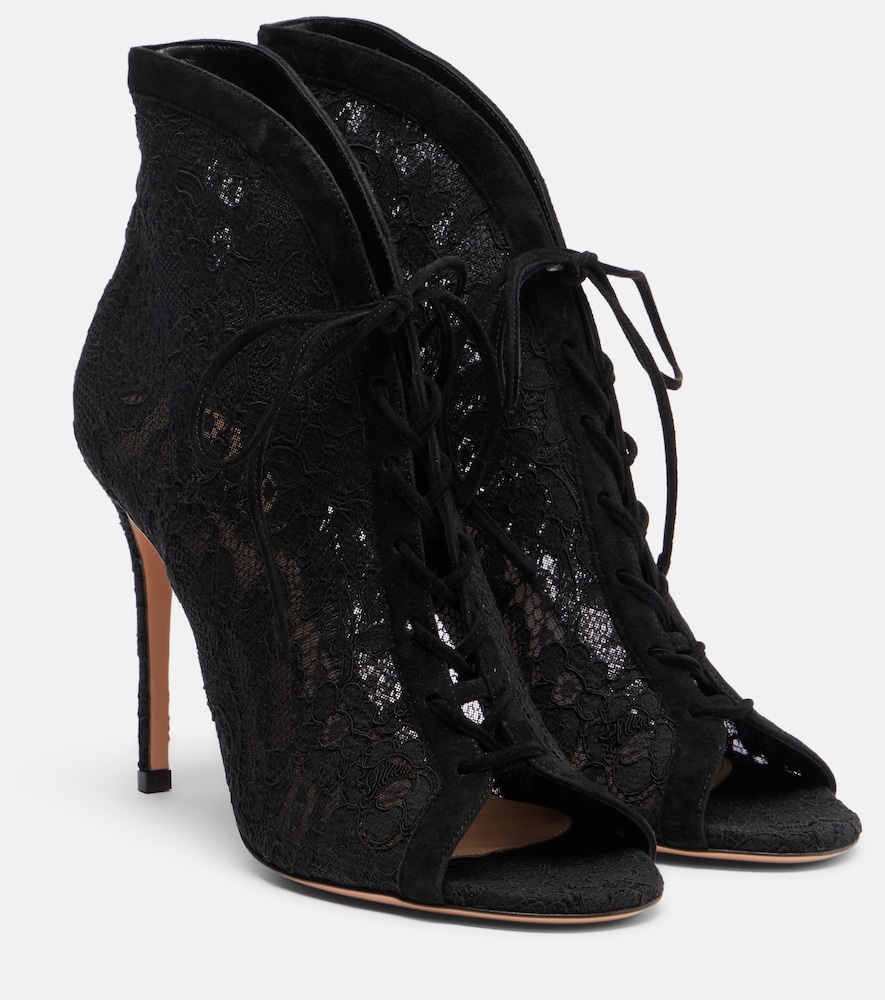 Gianvito Rossi Suede-trimmed lace pumps