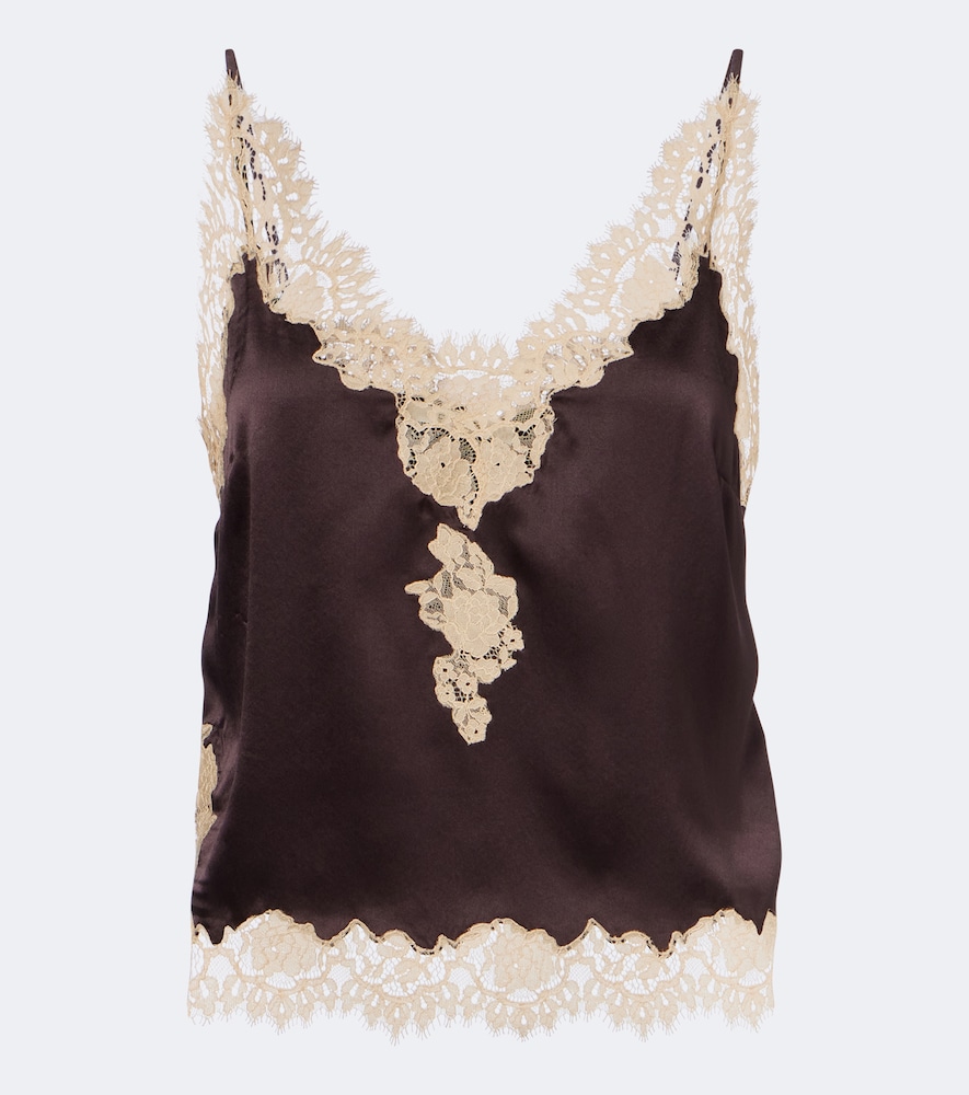 Doen Dôen Kira Lace-trimmed Silk Satin Camisole In Brown