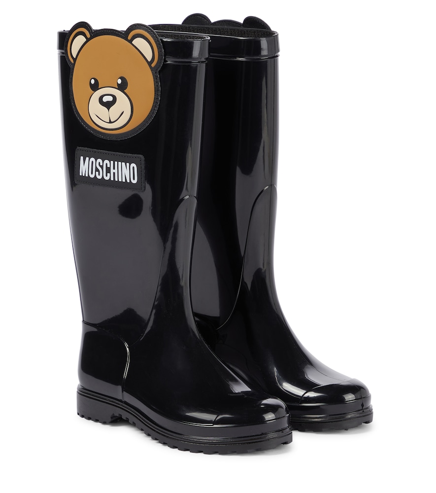 Moschino Ragazza Nero Stivali In Gomma Con Logo Eu Taglia 34 Bambino