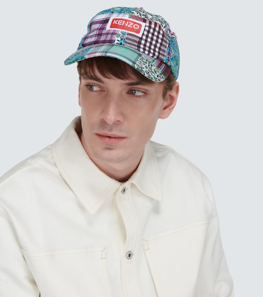 Shop Kenzo Checked Cotton And Silk Baseball Cap In Multicolor