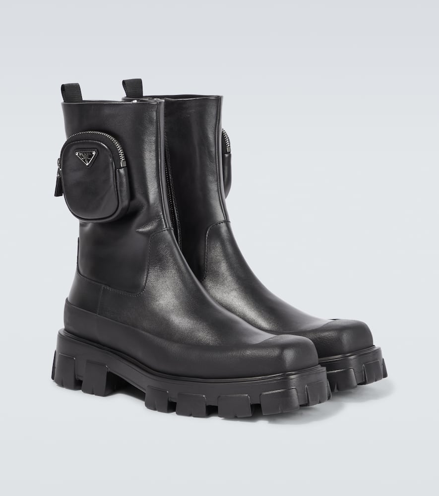 Prada Cai Xukun Also Decorates Small Bags Of Military Style Boots With Ankle Wrapping. In Black
