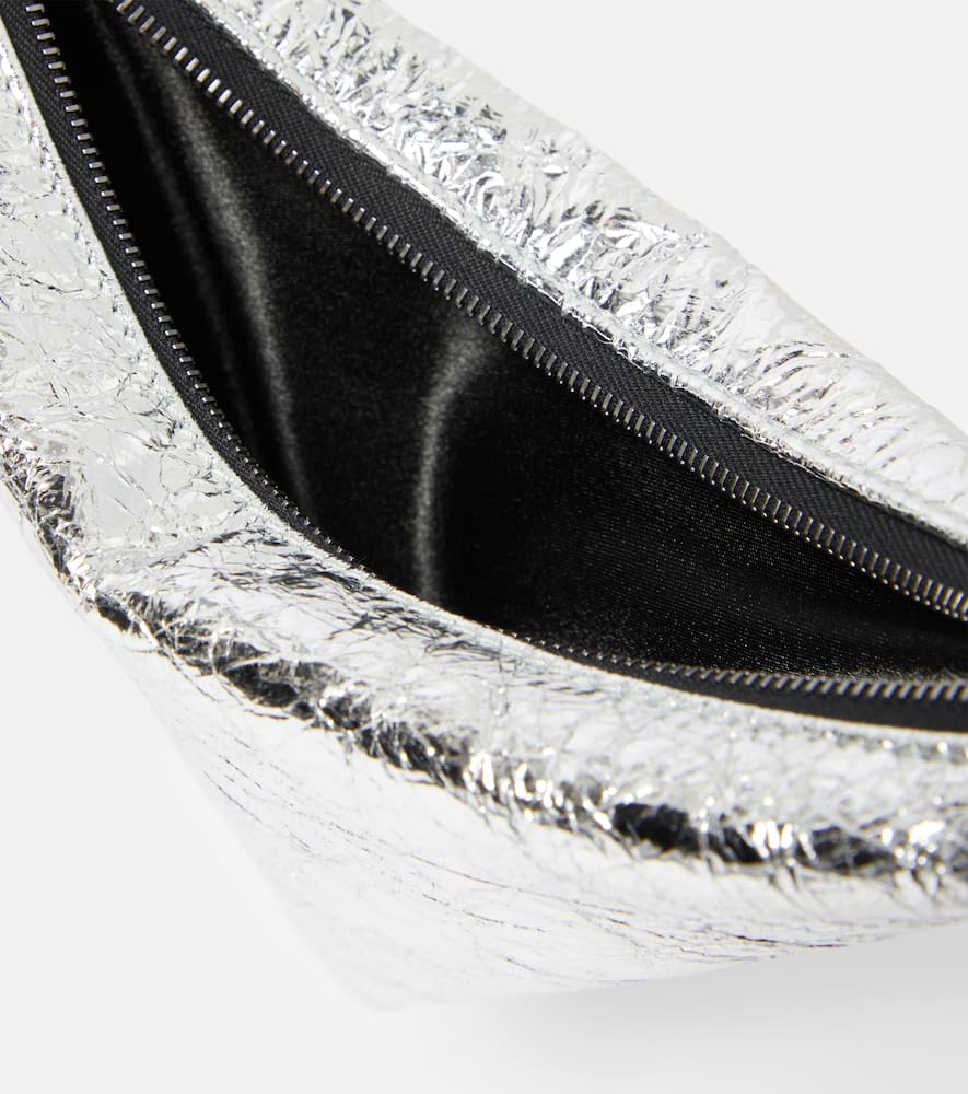 Amina Muaddi Mini Cameron Cracked Mirror Top Handle In Silver