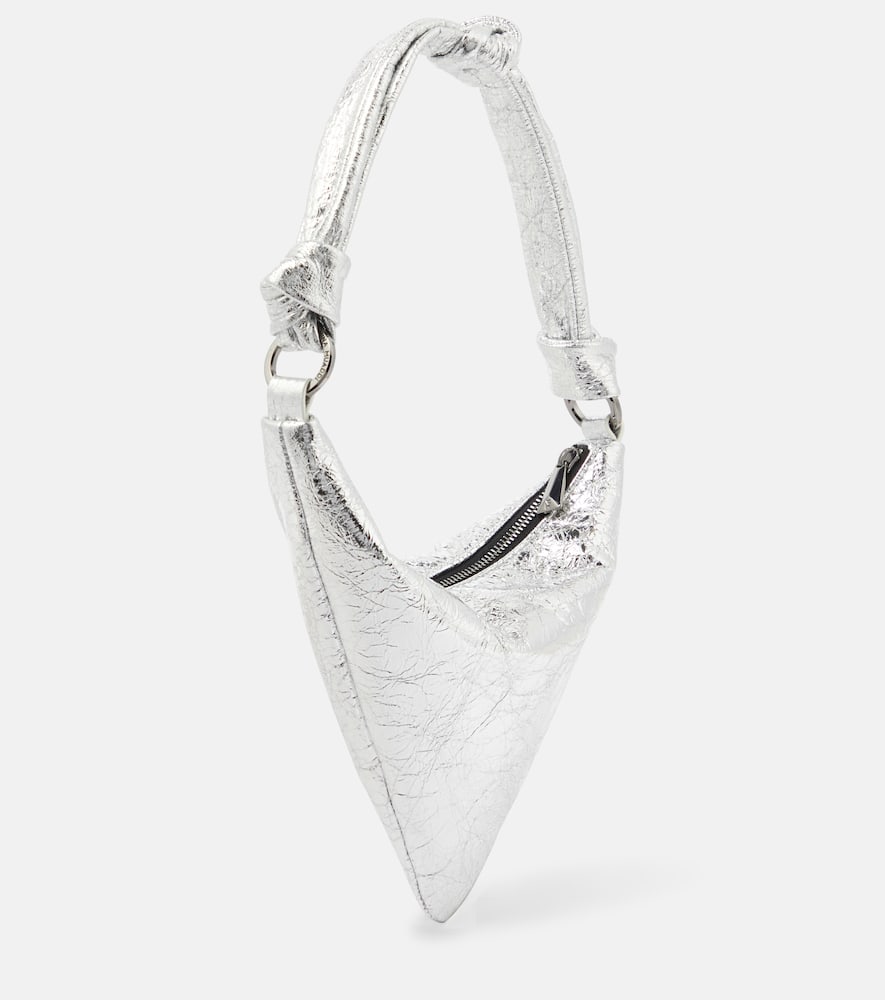 Amina Muaddi Mini Cameron Cracked Mirror Top Handle In Silver